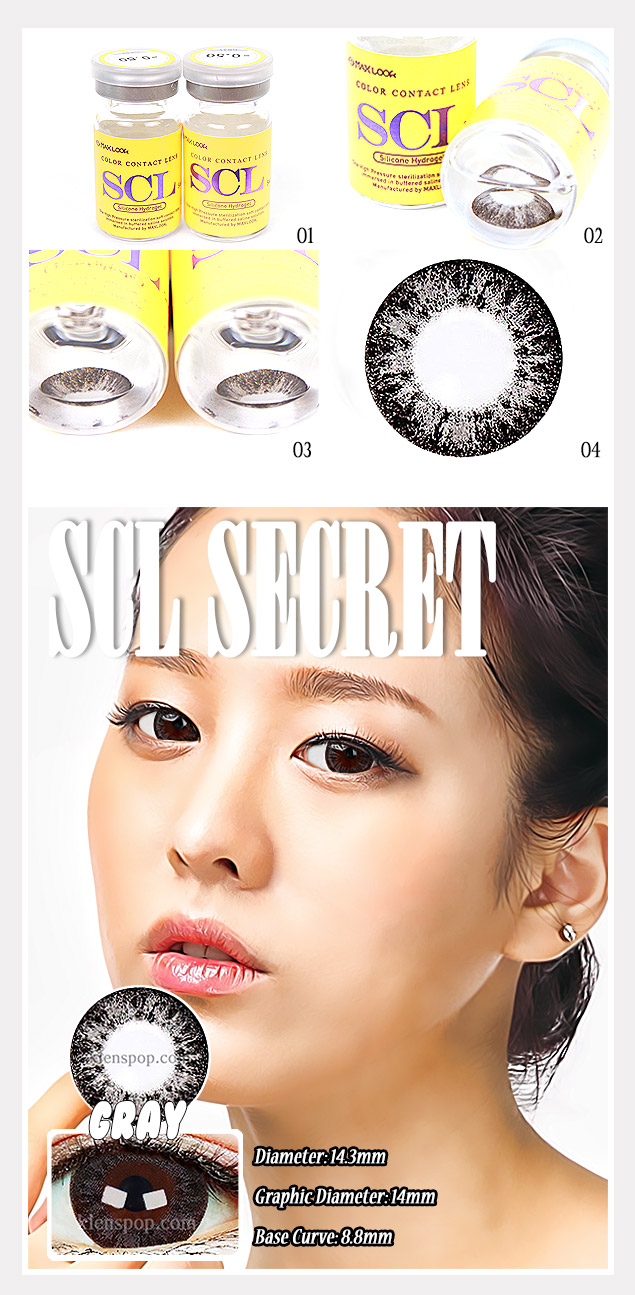 Description image of Scl Secret Gray (2pcs) 6 Months Silicone Hydrogel Colored Contacts Lenses